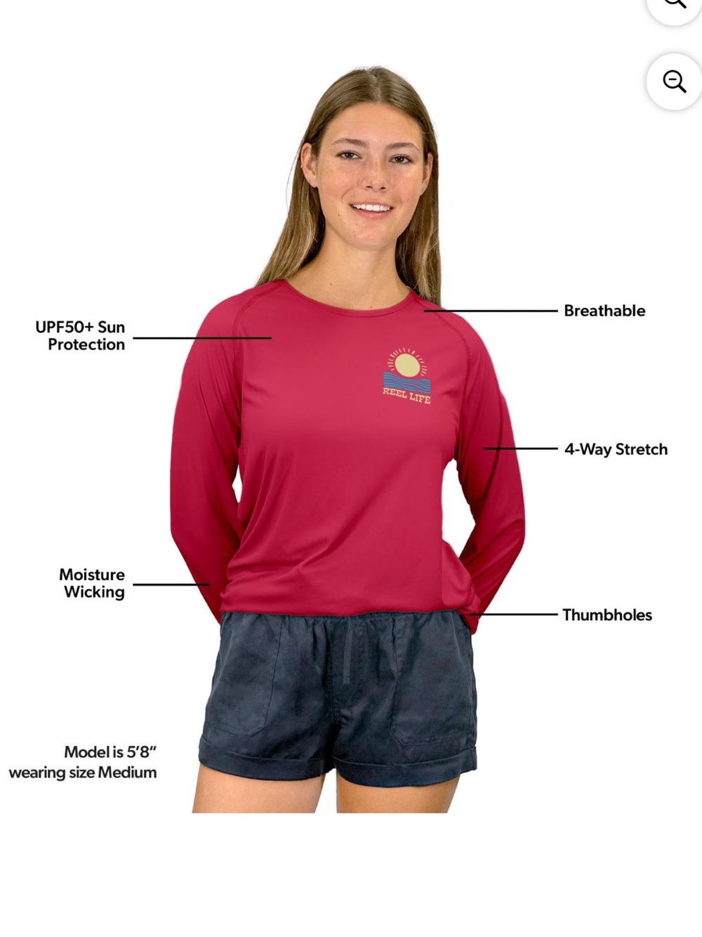 Reel Life Women's Long Sleeve Performance Tee - Raspberry - Picture 3 of 5